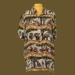🐅🐘🦒Safari Vintage Button-Up Shirt🦒🐘🐅